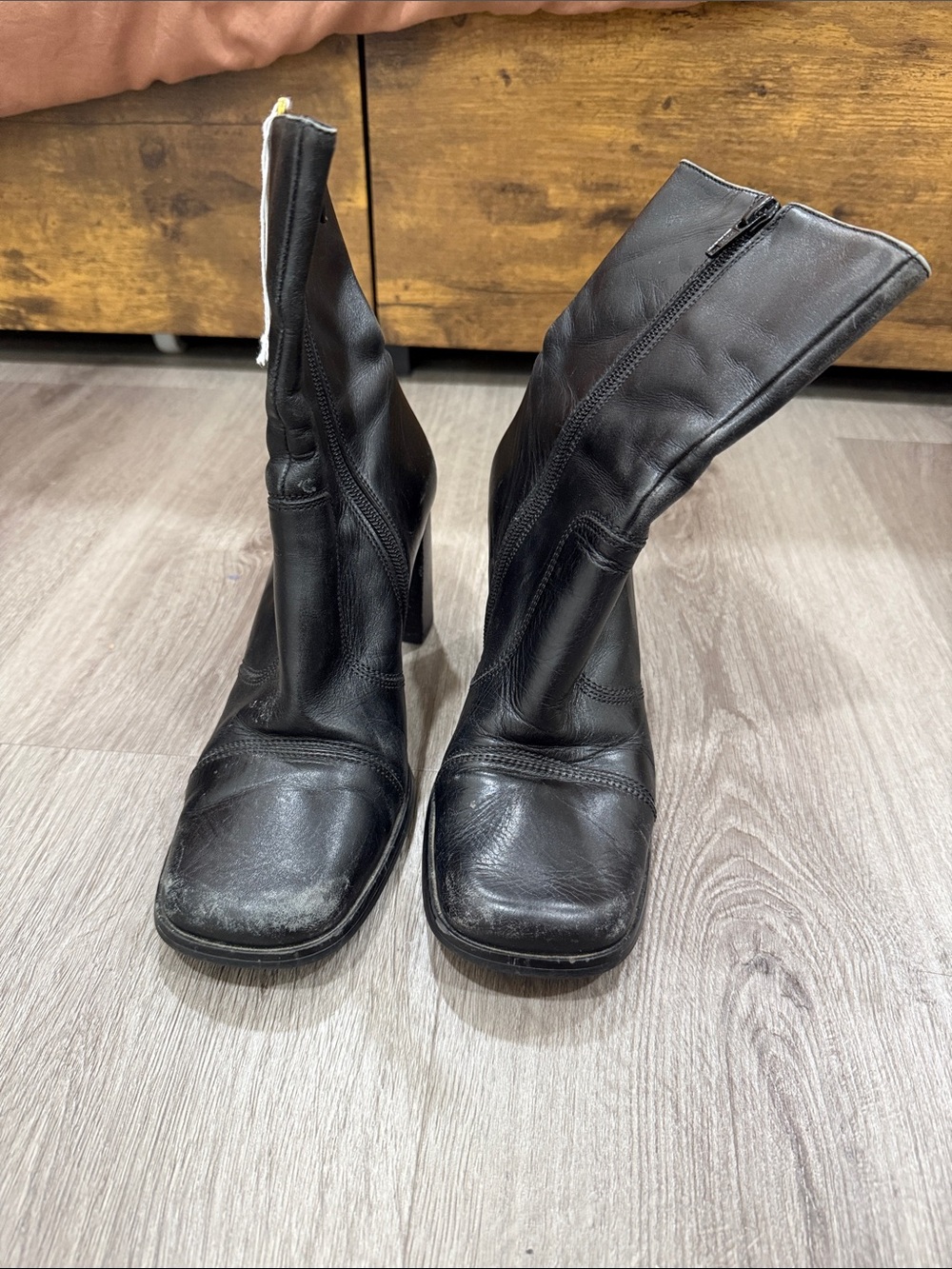 Women's Black Leather Zip Ankle Boots